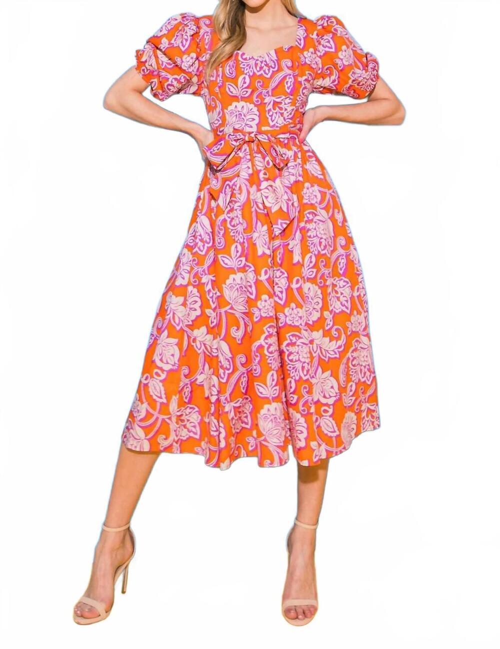 NEW FLYING TOMATO printed poplin midi dress in red